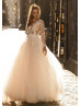 Long Sleeves Beaded Ivory Lace Tulle Sparkly Wedding Dress